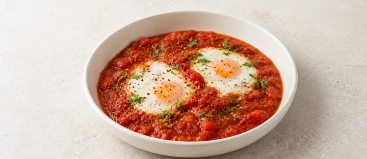 Shakshuka with two baked eggs